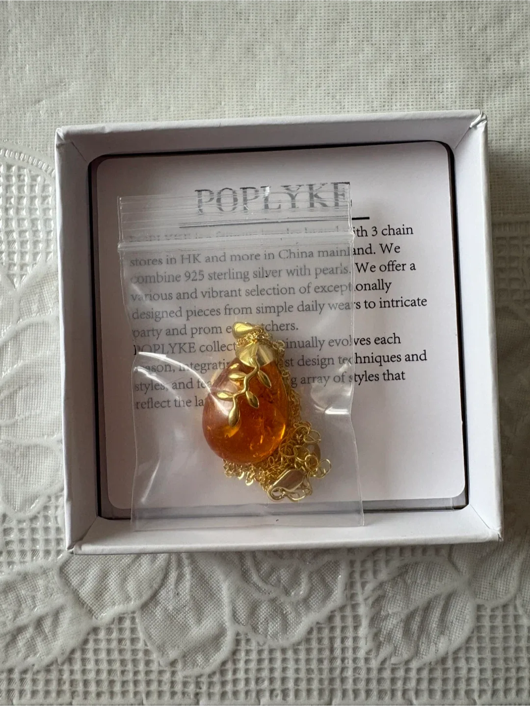 Poplyke Amber leaf 925 Sterling silver necklace (New) image indicator(4)