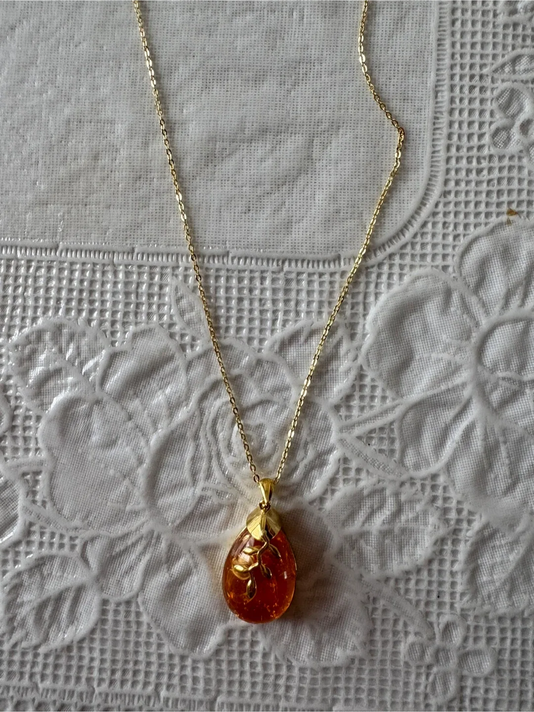 Poplyke Amber leaf 925 Sterling silver necklace (New) image indicator(3)