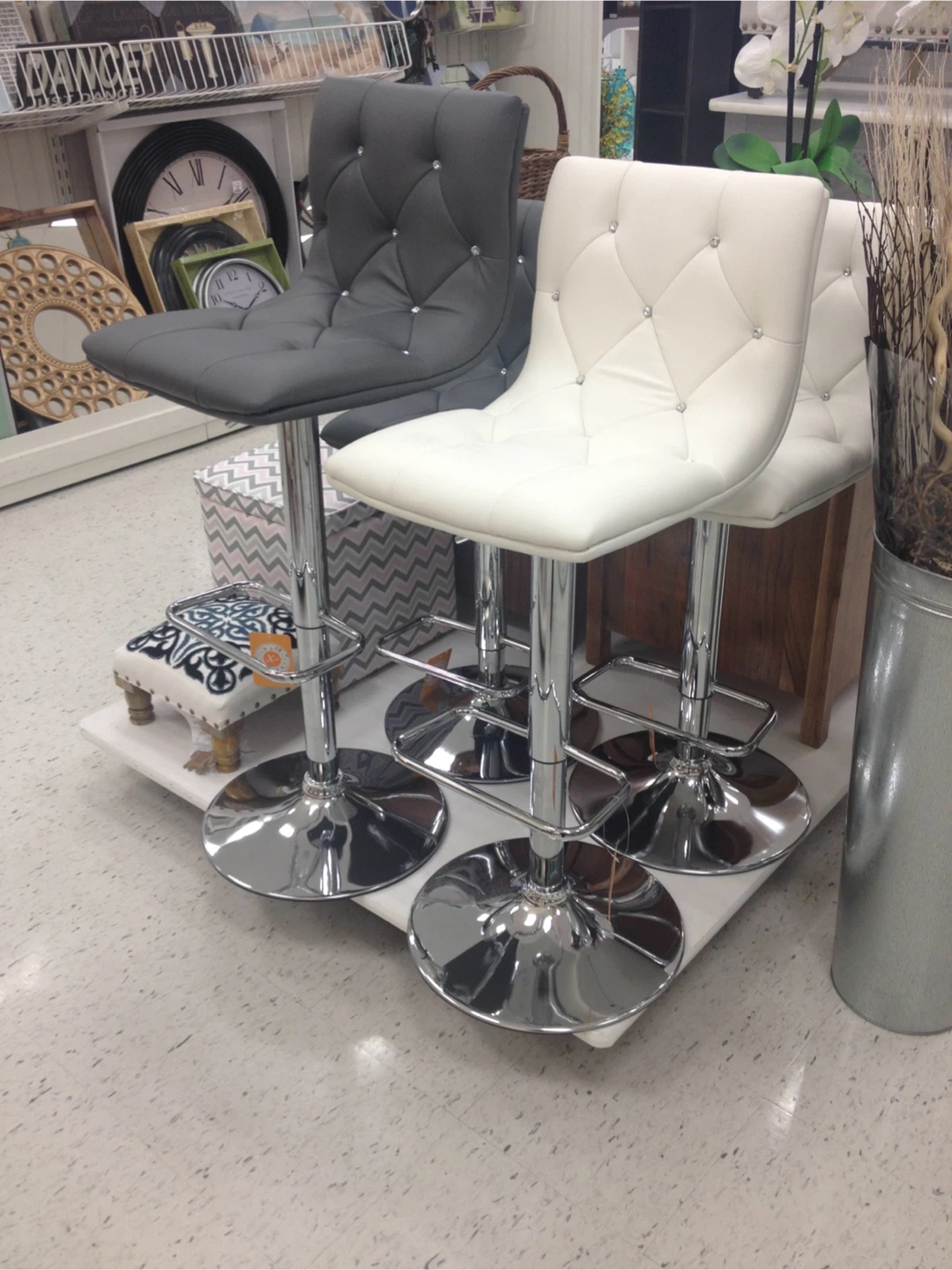 Grey Bar Stool with Chrome Base - photo 2