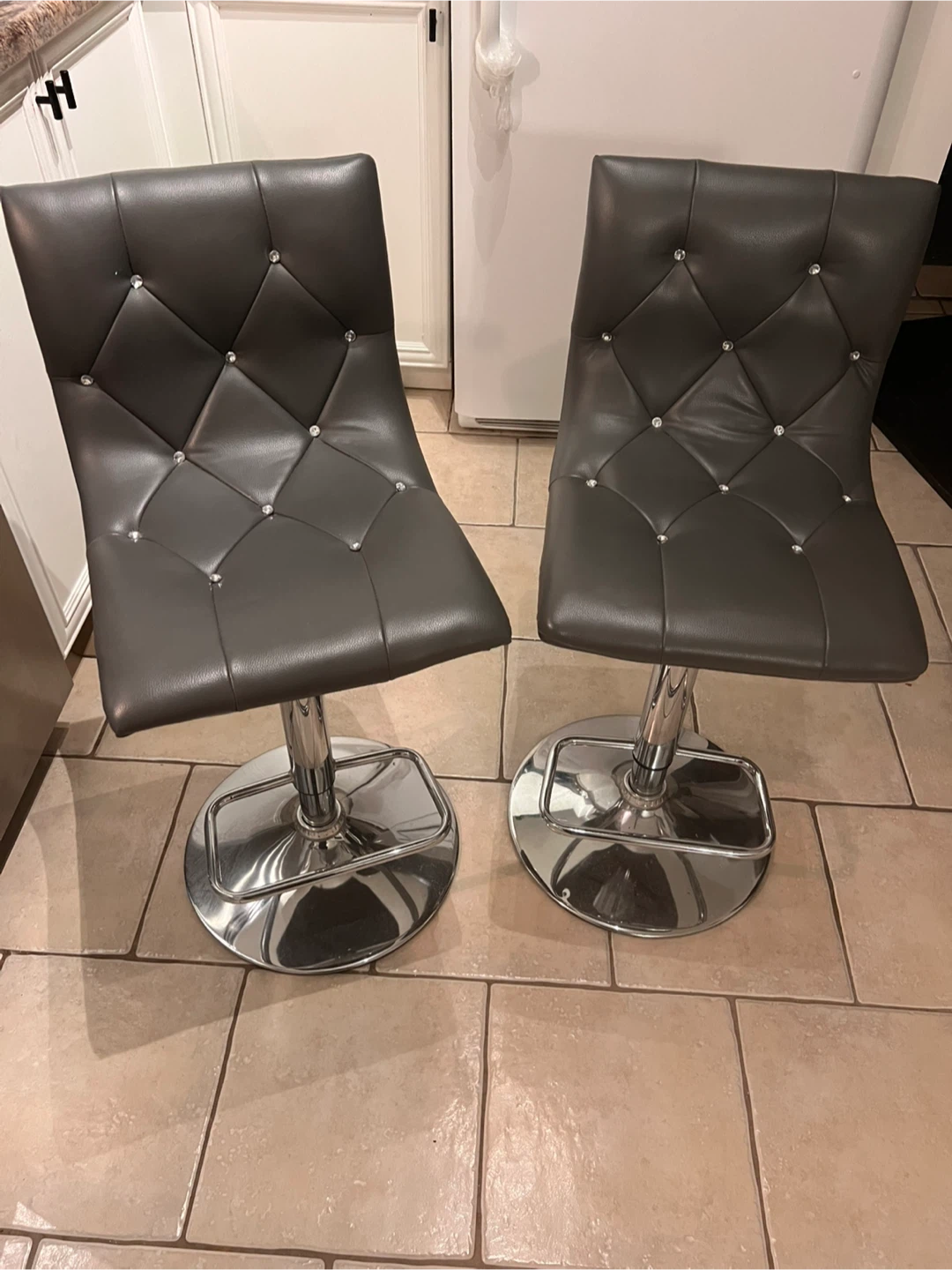 Grey Bar Stool with Chrome Base