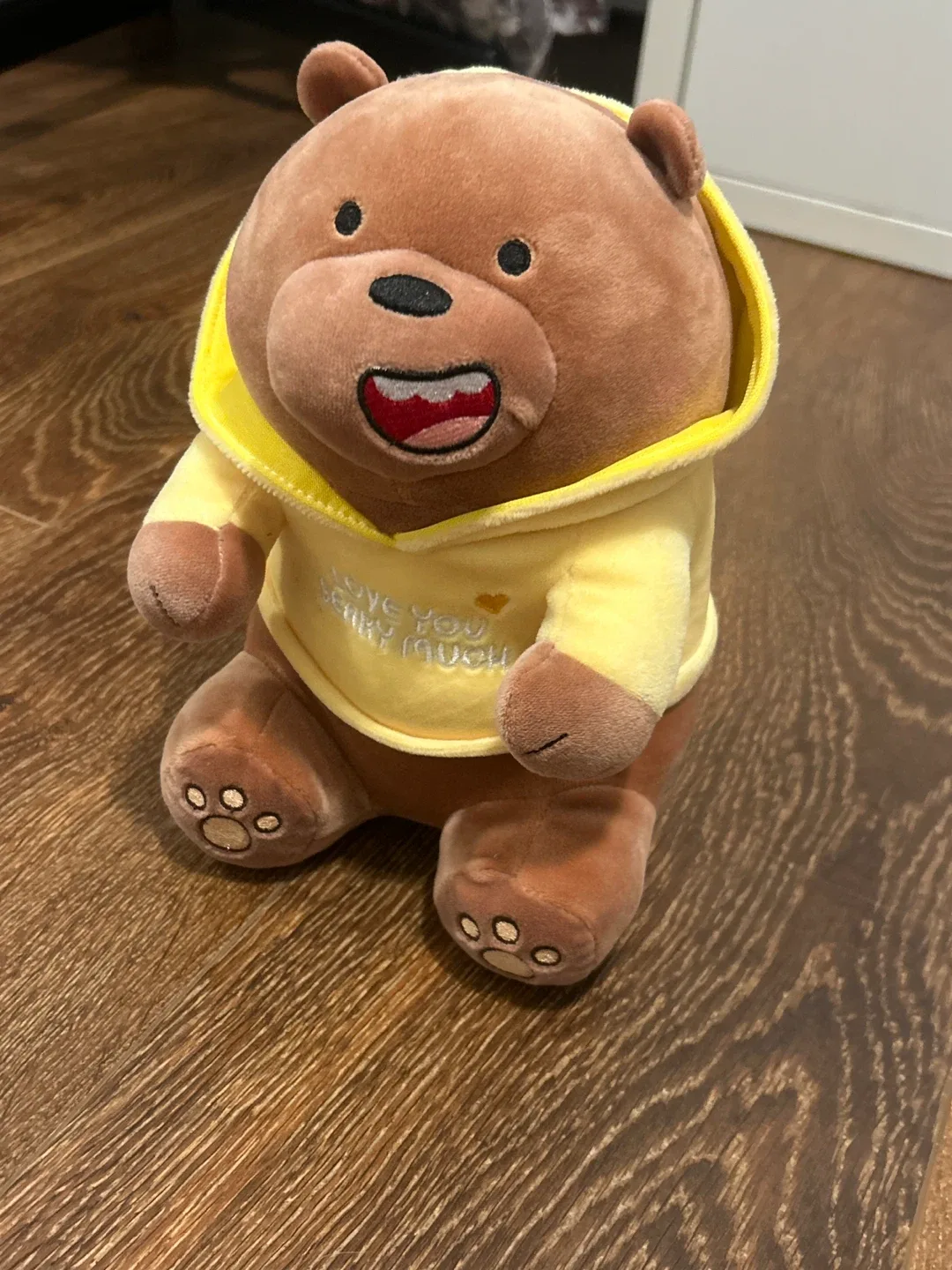 #Cleanout Brown Bear Plush Toy with Yellow Hoodie