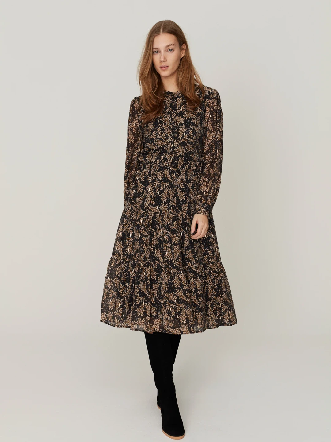 Sofie Schnoor Black & Gold Floral Dress, size M