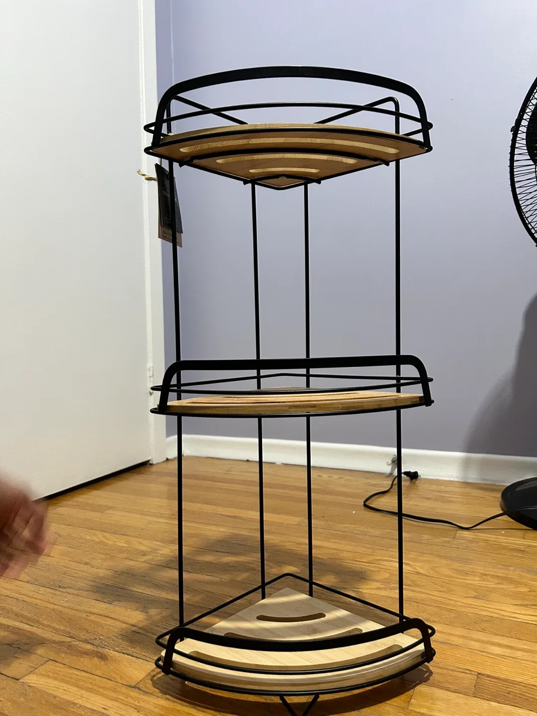 3-Tier Corner Shelf - Black Metal & Wood