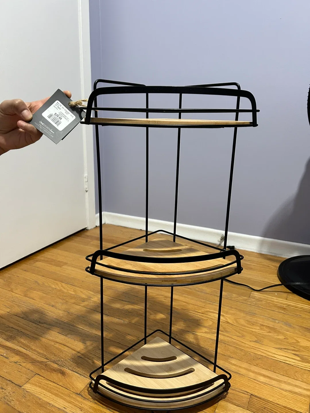 3-Tier Corner Shelf - Black Metal & Wood image indicator(2)