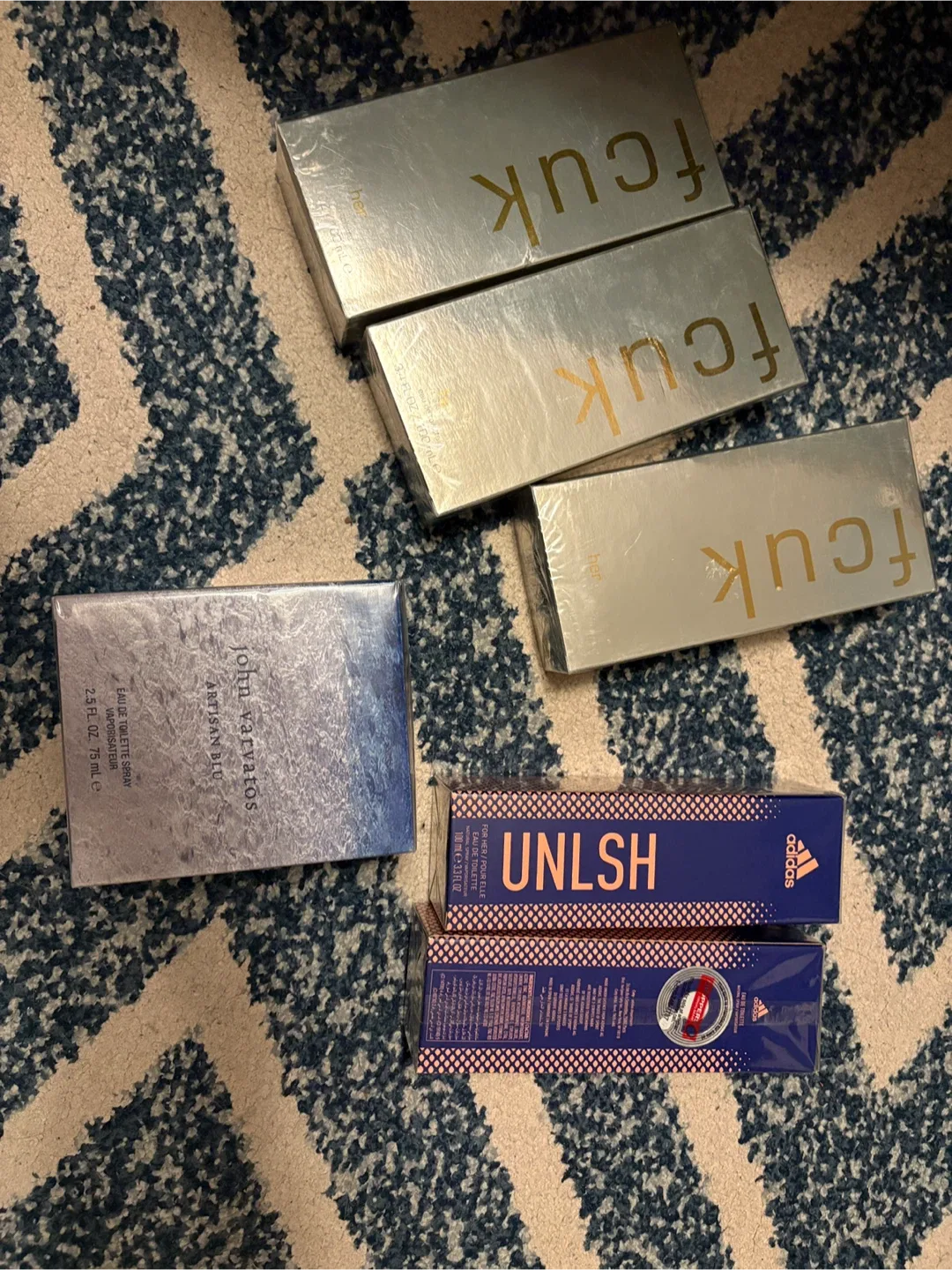 FCUK Her, Adidas UNLSH, John Varvatos Artisan Blu