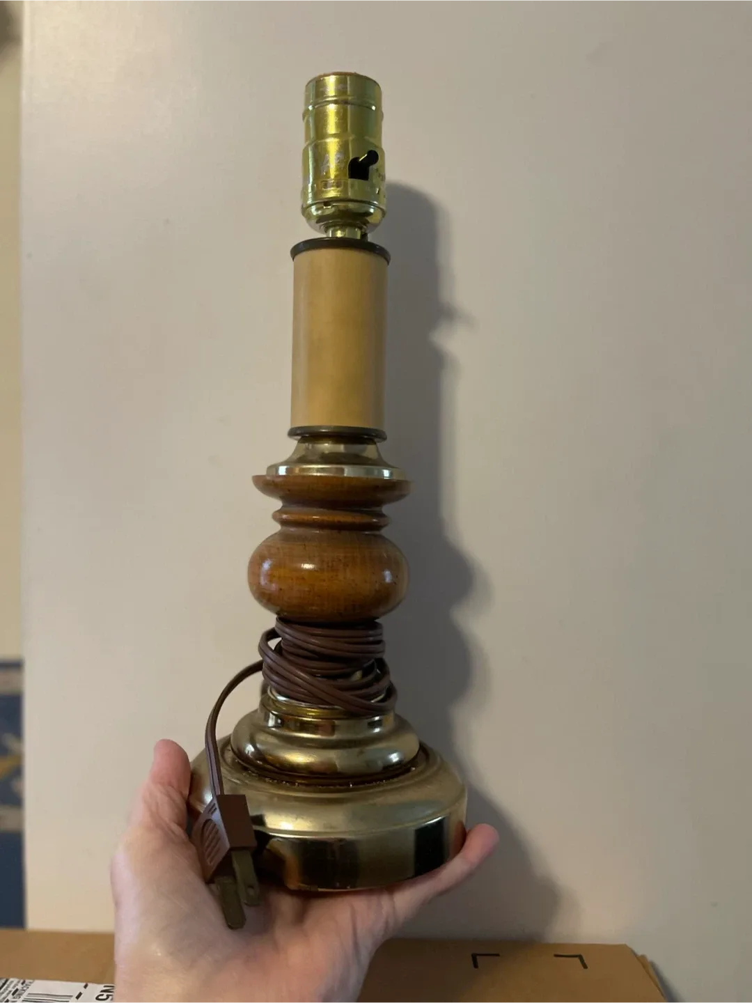 Vintage Brass and Wood Table Lamp