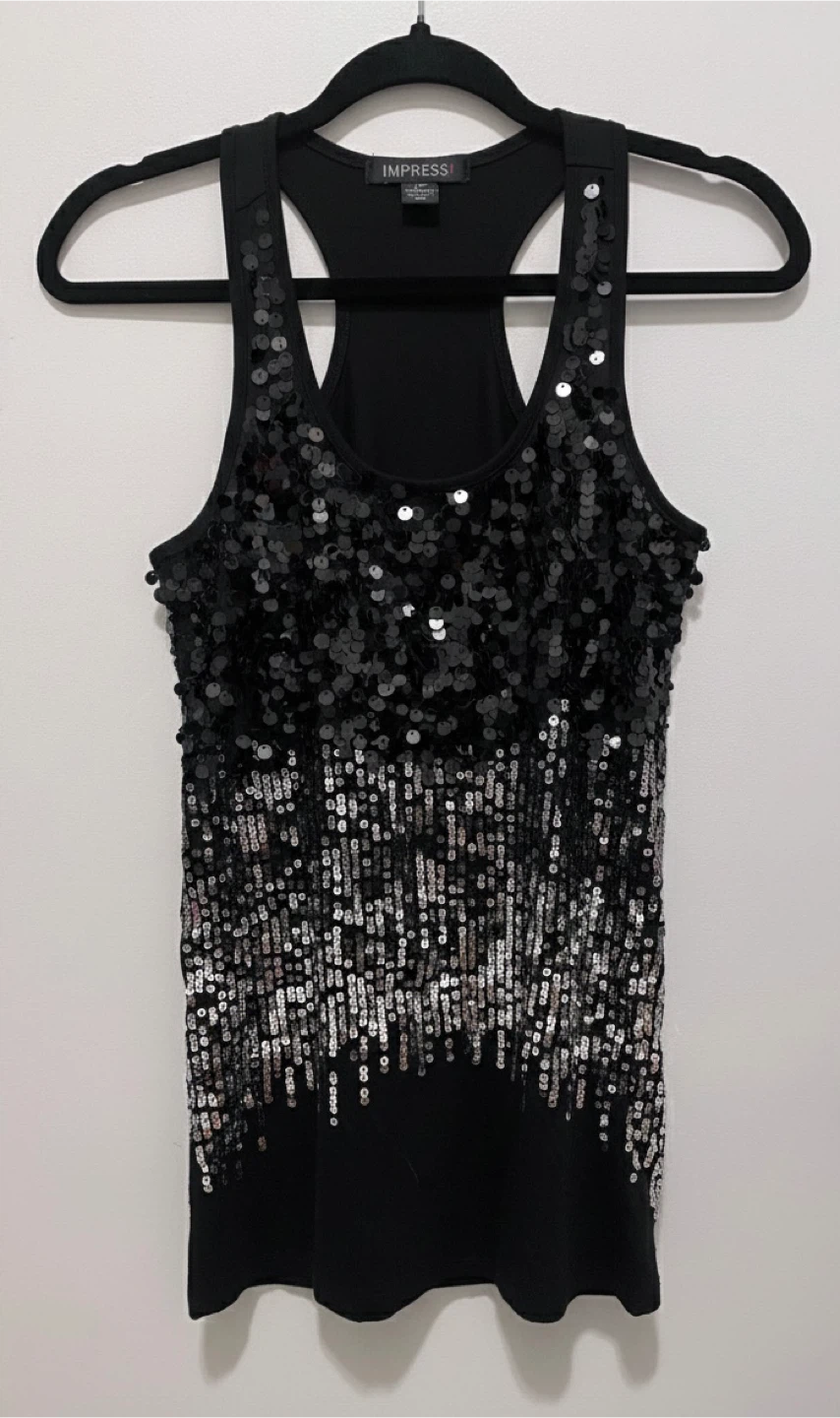 Black Sequin Party Top – Brand New, Size S/P
