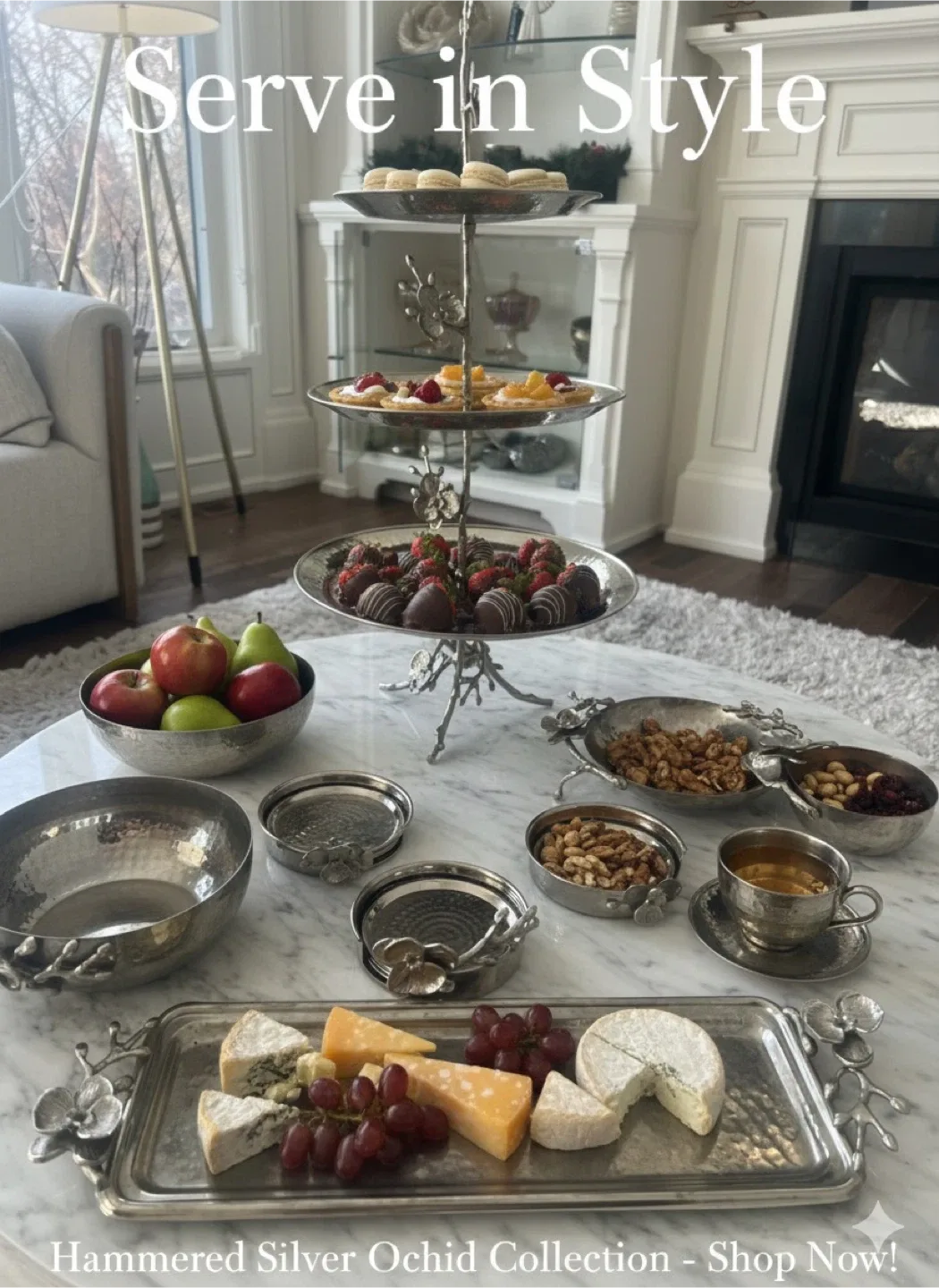 Hammered Silver Orchid Collection Serving Set