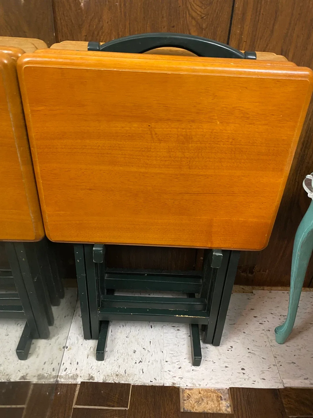 Vintage Wooden Folding TV Tray Table Set