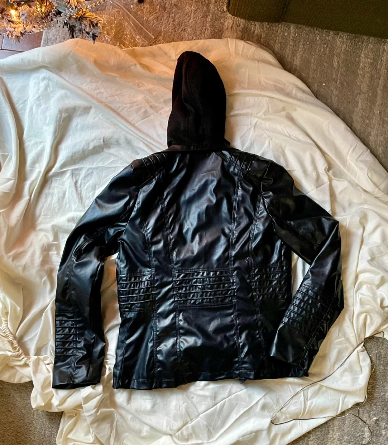#Cleanout Black Faux Leather Jacket with Hood image indicator(2)