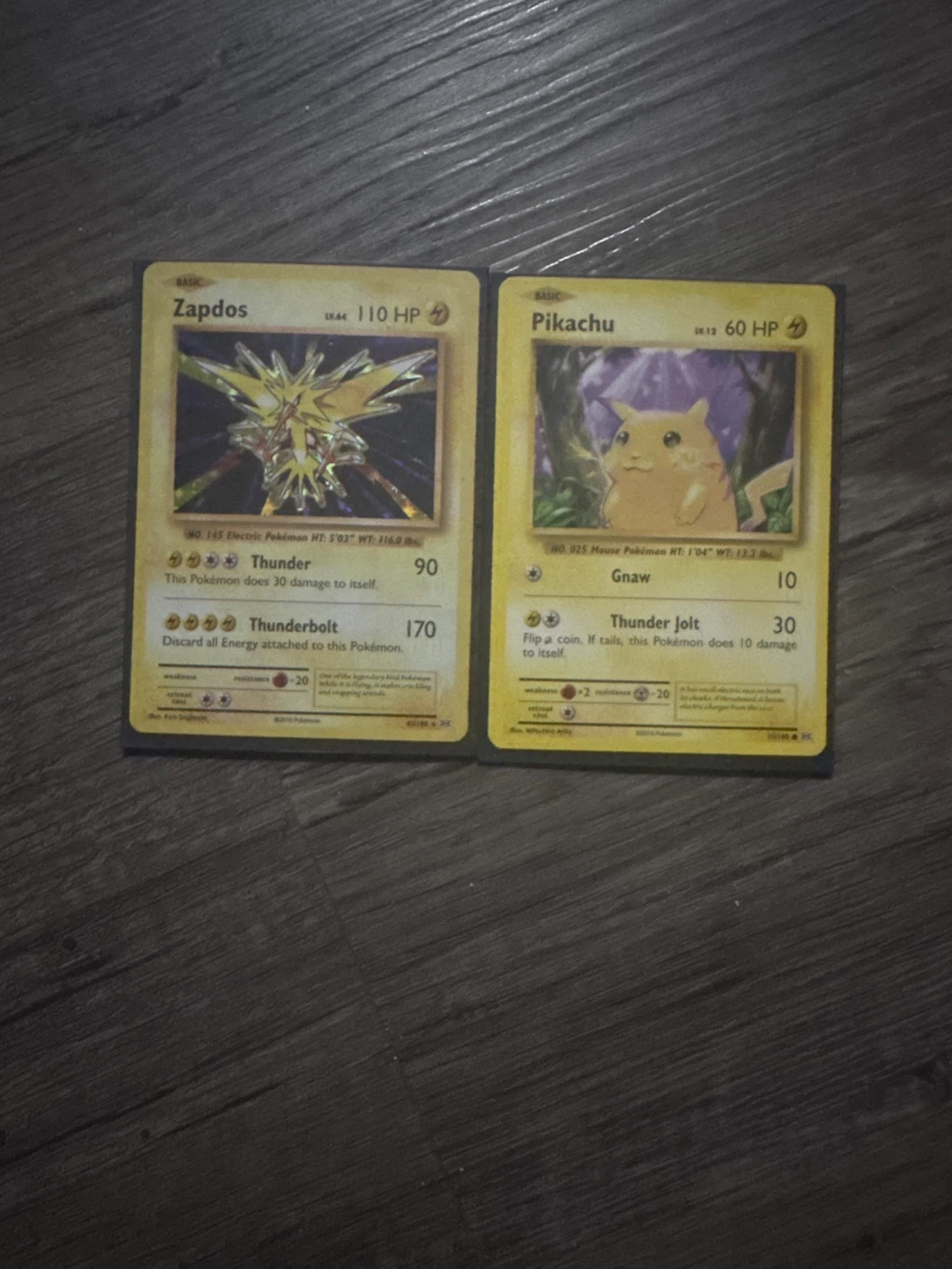 Zapdos & Pikachu Pokemon Cards