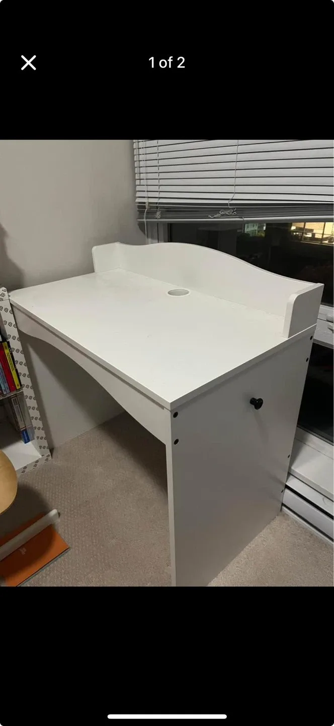 White Desk & Kids Swivel Chair Set