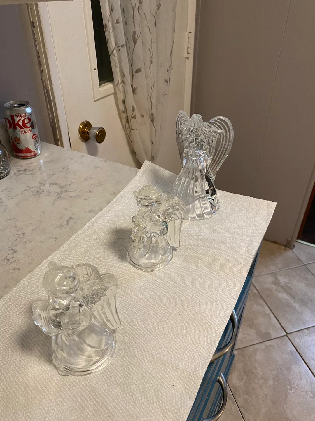 Set of 3 Clear Glass Angel Figurines