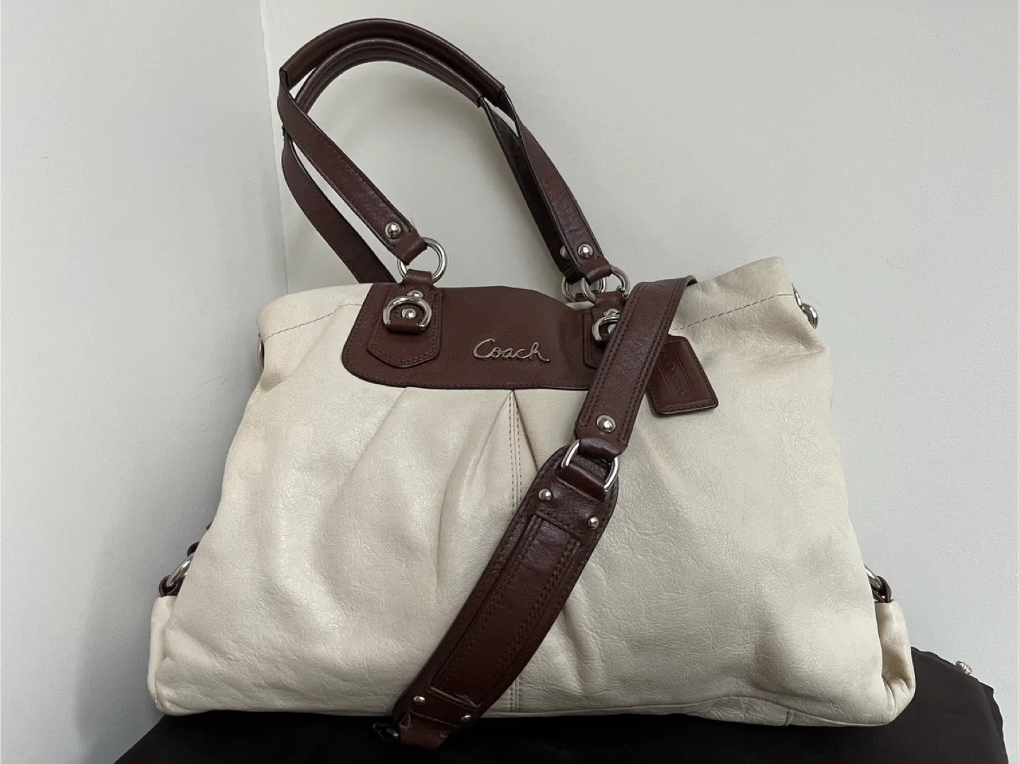Coach Cream & Brown Leather Satchel