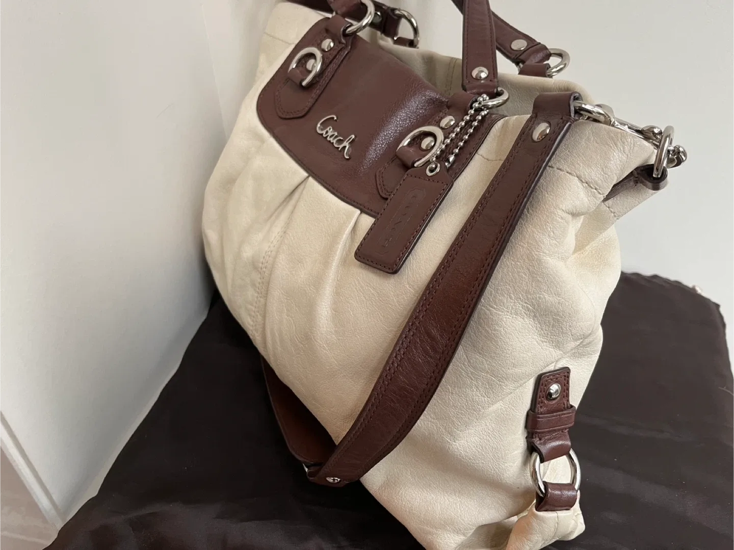 Coach Cream & Brown Leather Satchel image indicator(2)