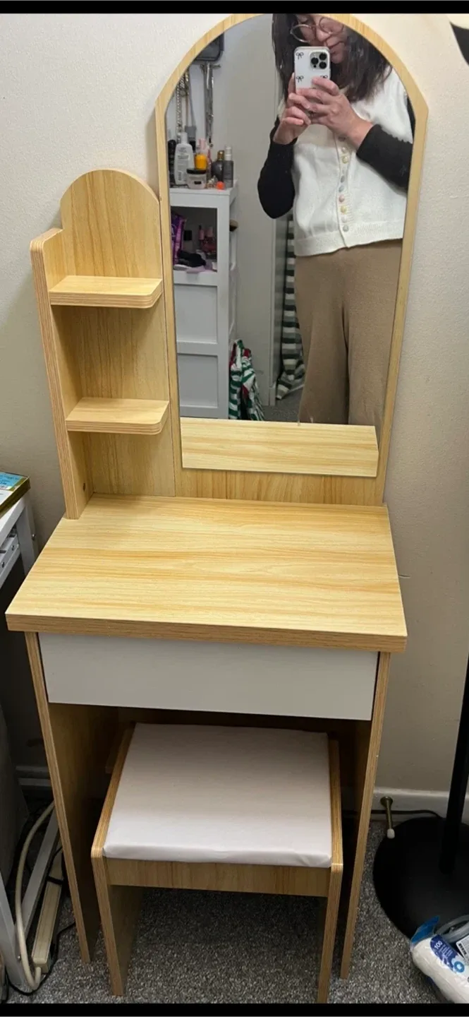 Vanity Table with Mirror & Stool for Kids or Small Adult