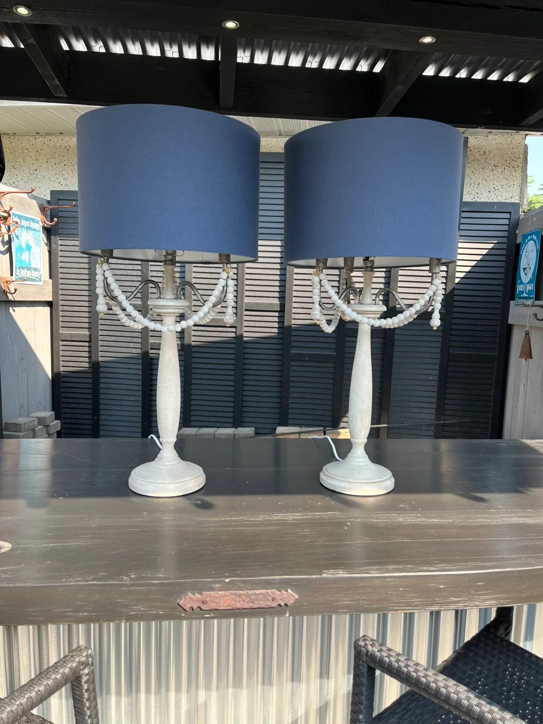 Pair of Navy Blue Lamps - 32" Height