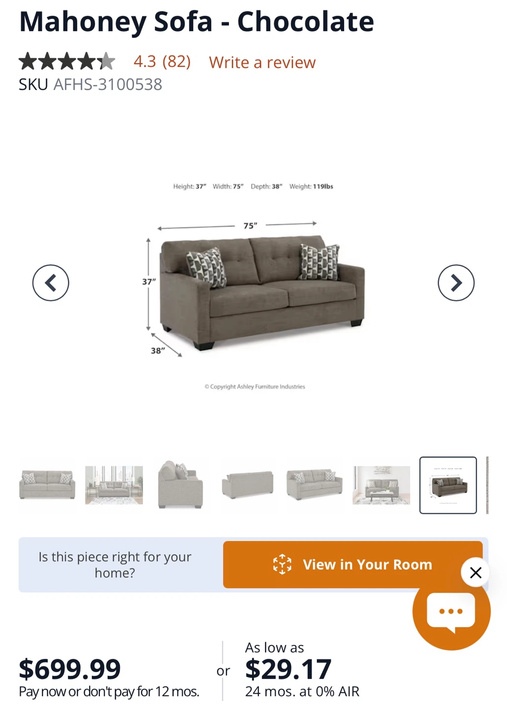 Mahoney Chocolate Sofa NEW!  Ashley Furniture - photo 2