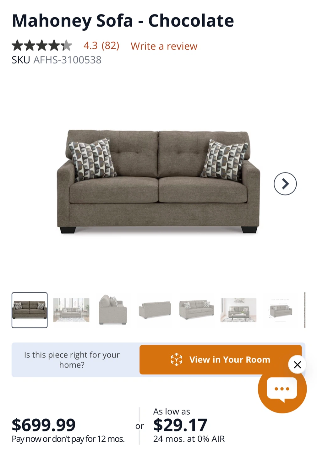 Mahoney Chocolate Sofa NEW!  Ashley Furniture