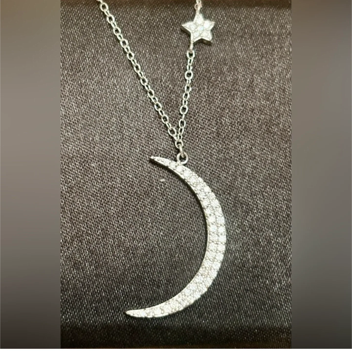 #cleanout Sterling Silver & CZ Star and Moon Necklace