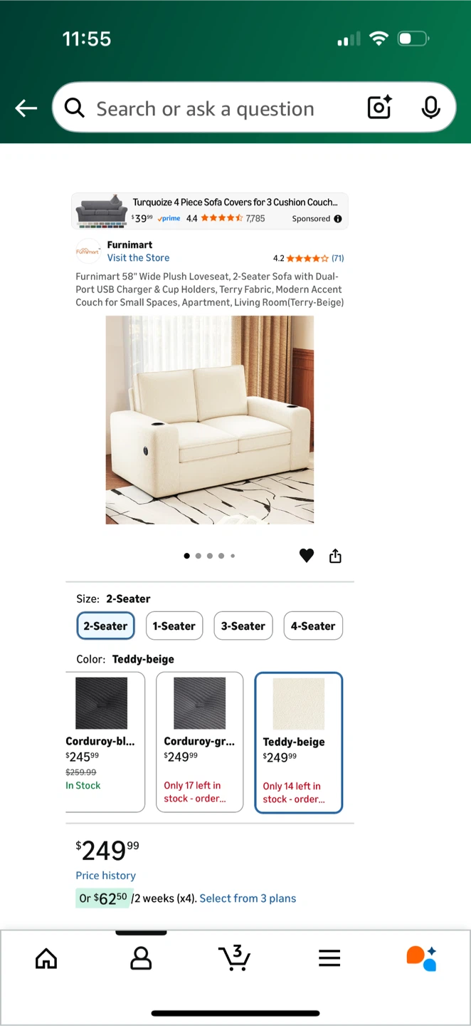Furnimart 2-Seater White Plush Loveseat
