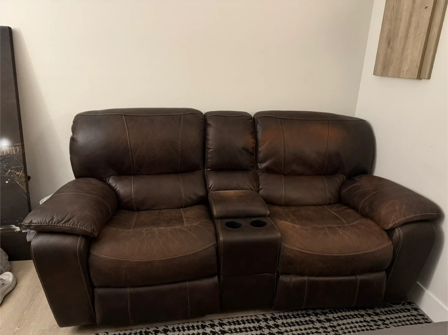 Brown Leather Double Recliner Sofa