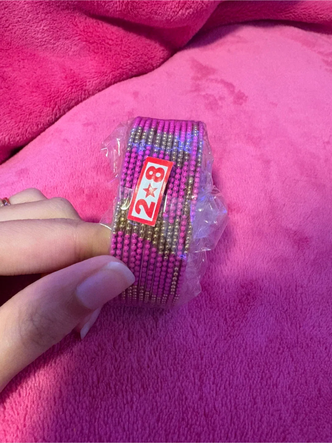 Pink & Gold Beaded Bangles - New