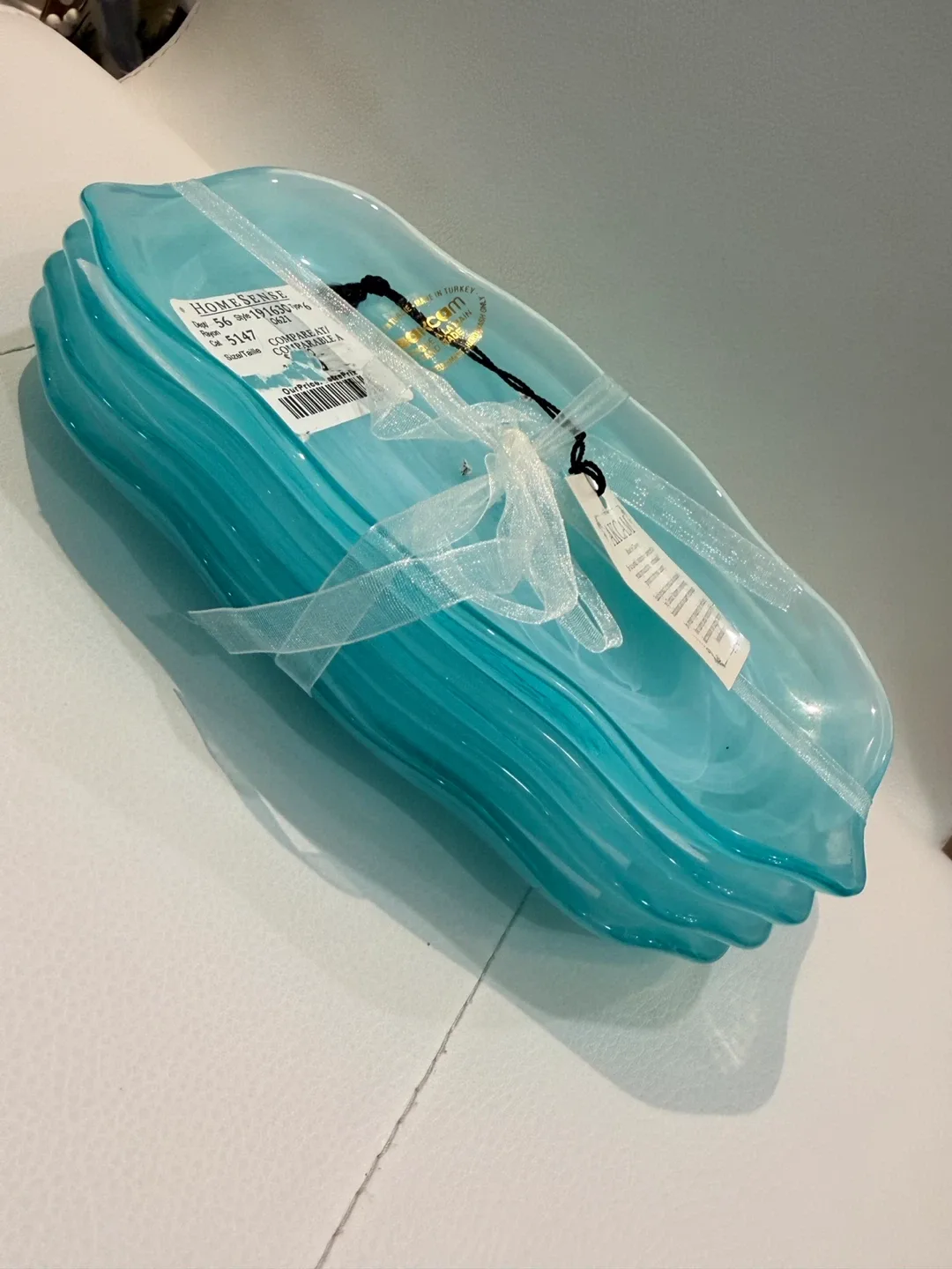 Holiday Gift- Homesense Turquoise Glass Dishes- Set of 6 image indicator(3)