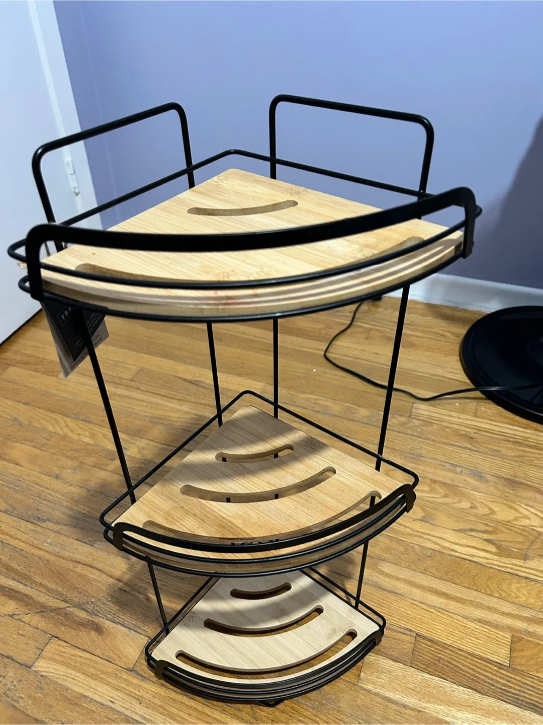 3-Tier Corner Shelf Organizer - Black Metal/Bamboo image indicator(4)