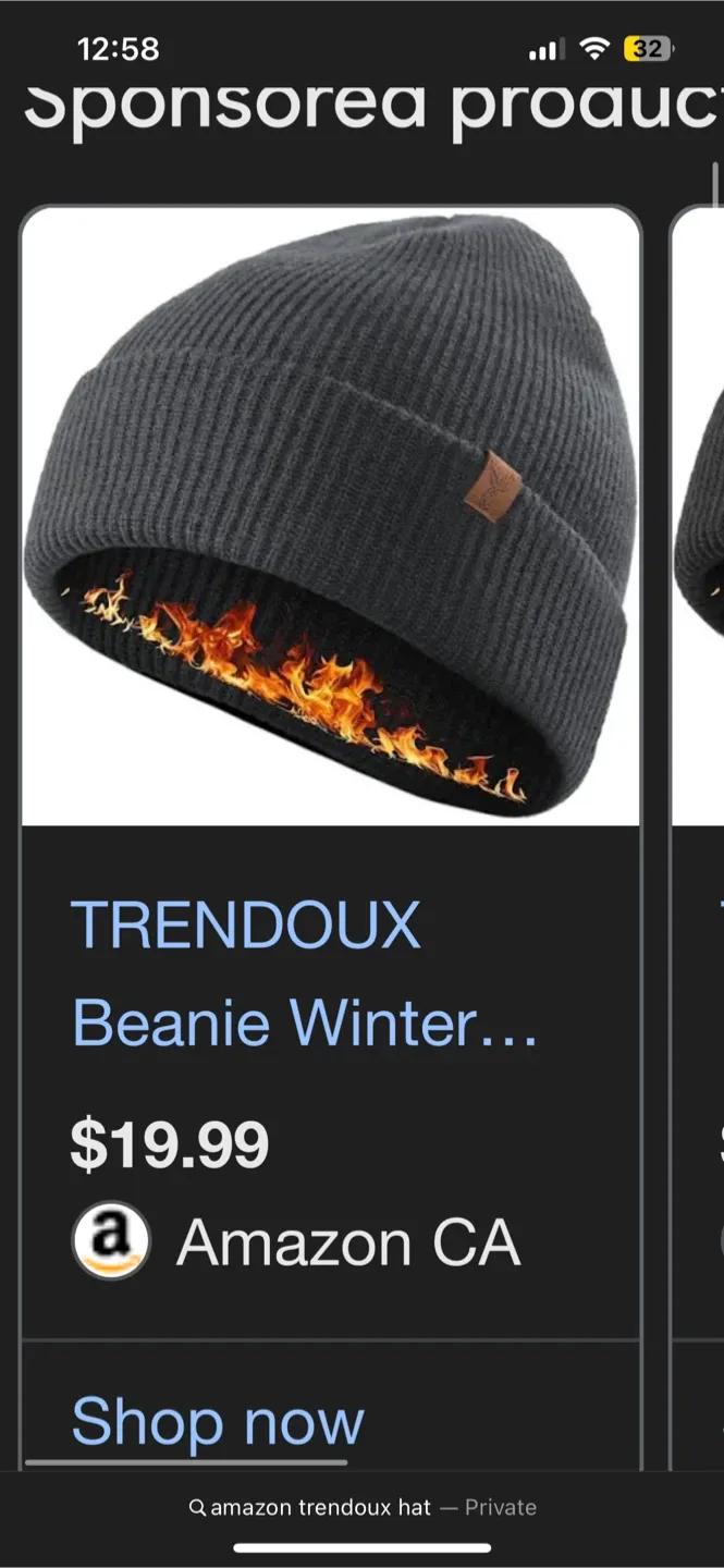 TRENDOUX Black Beanie Winter Hat - New
