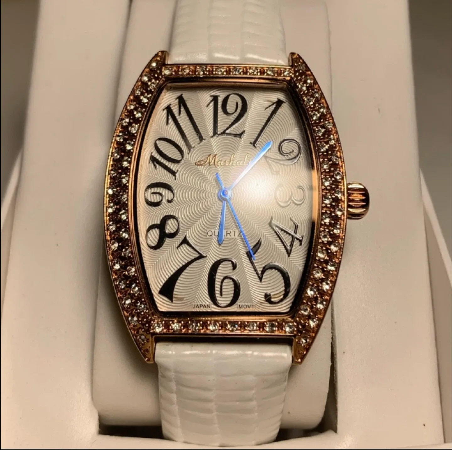 Mashali Quartz Watch with White Leather Band #Cleanout