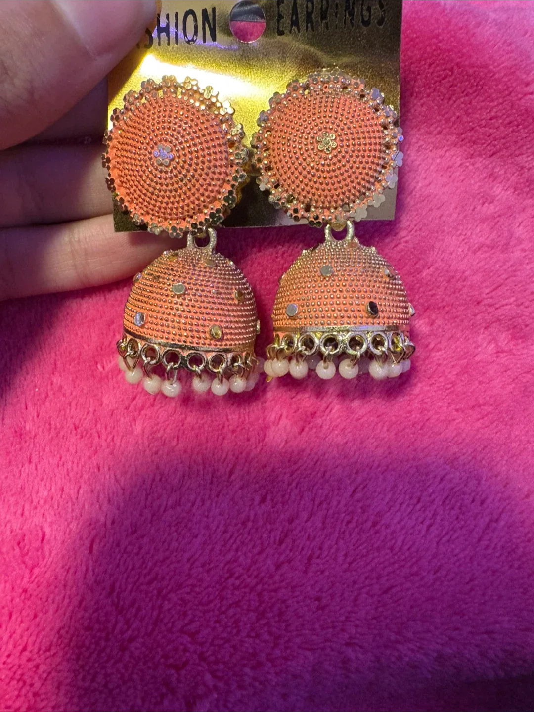Fashion Earrings - Orange Jhumka Style