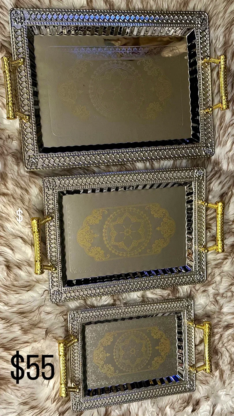 Decorative Silver Serving Trays - Set of 3