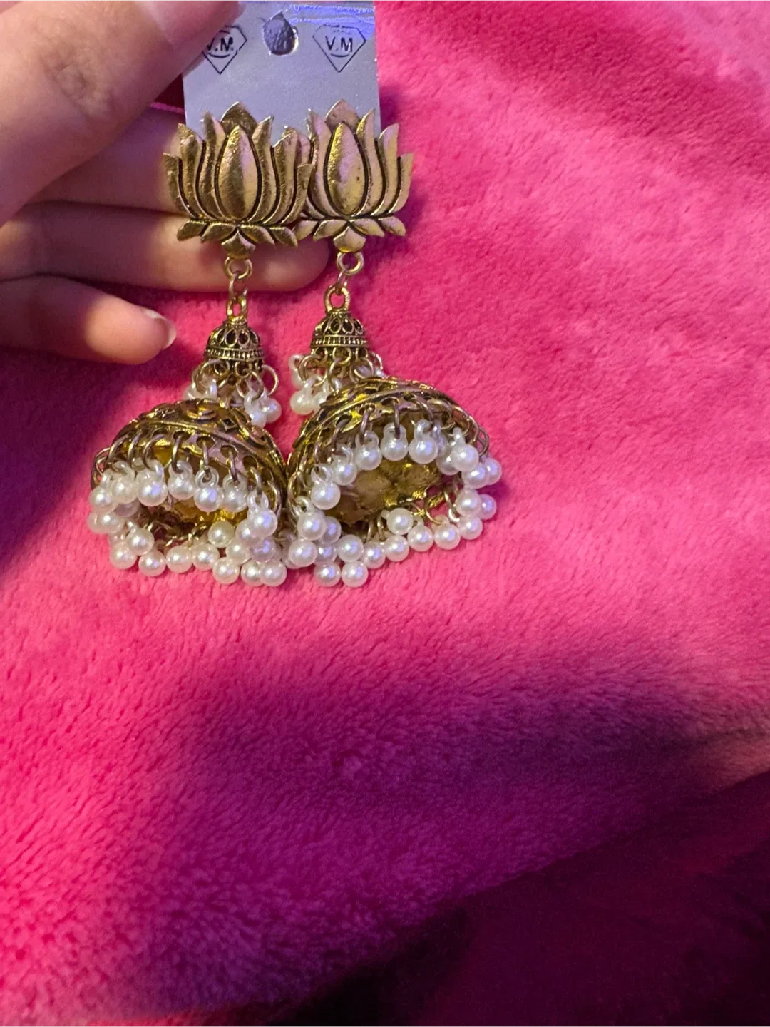 Lotus Jhumka Earrings - Gold Tone