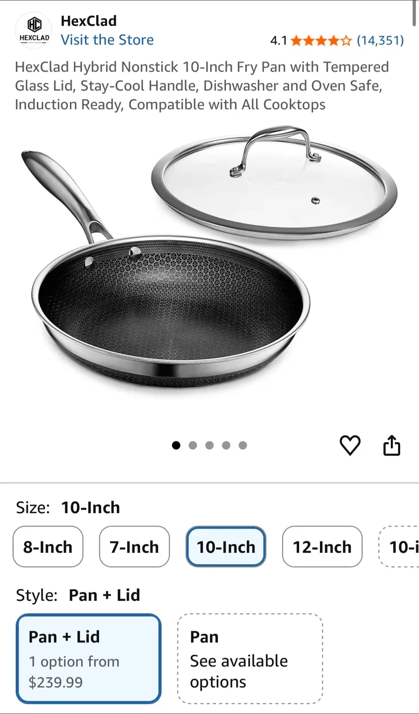 HexClad 10-Inch Hybrid Nonstick Fry Pan with Lid - New
