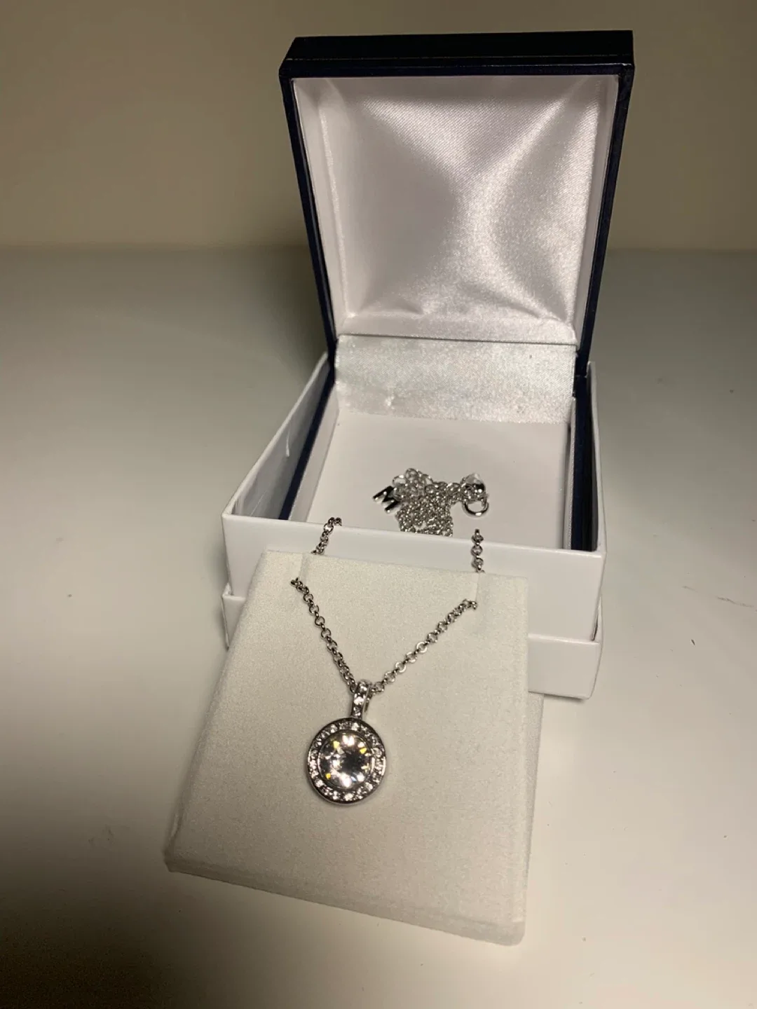 Silver Necklace with Round Swarovski Crystal Pendant #Cleanout image indicator(3)