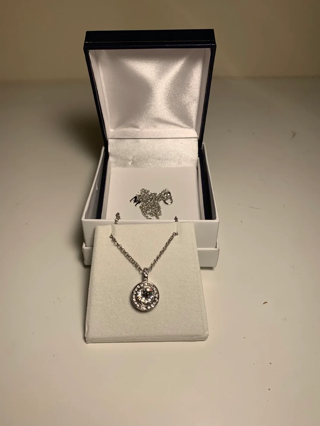 Silver Necklace with Round Swarovski Crystal Pendant #Cleanout