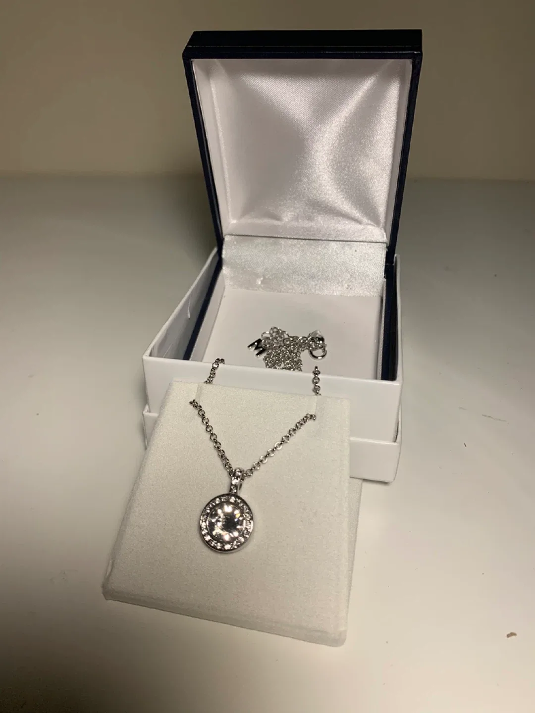 Silver Necklace with Round Swarovski Crystal Pendant #Cleanout image indicator(2)