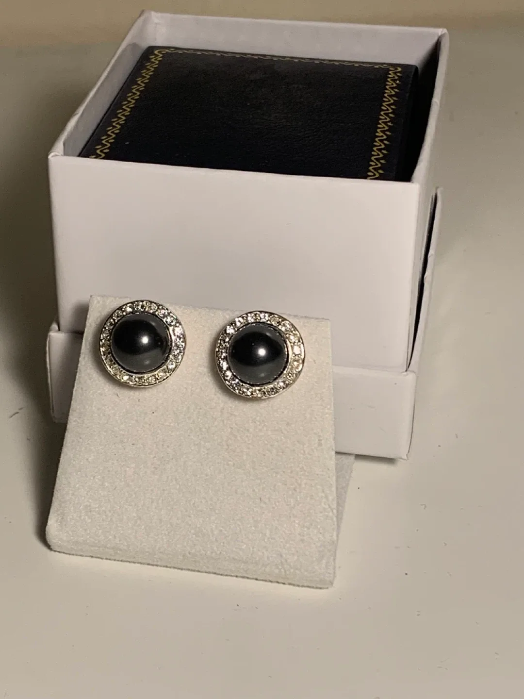Black Pearl Stud Earrings with Swarovski Halo #Cleanout
