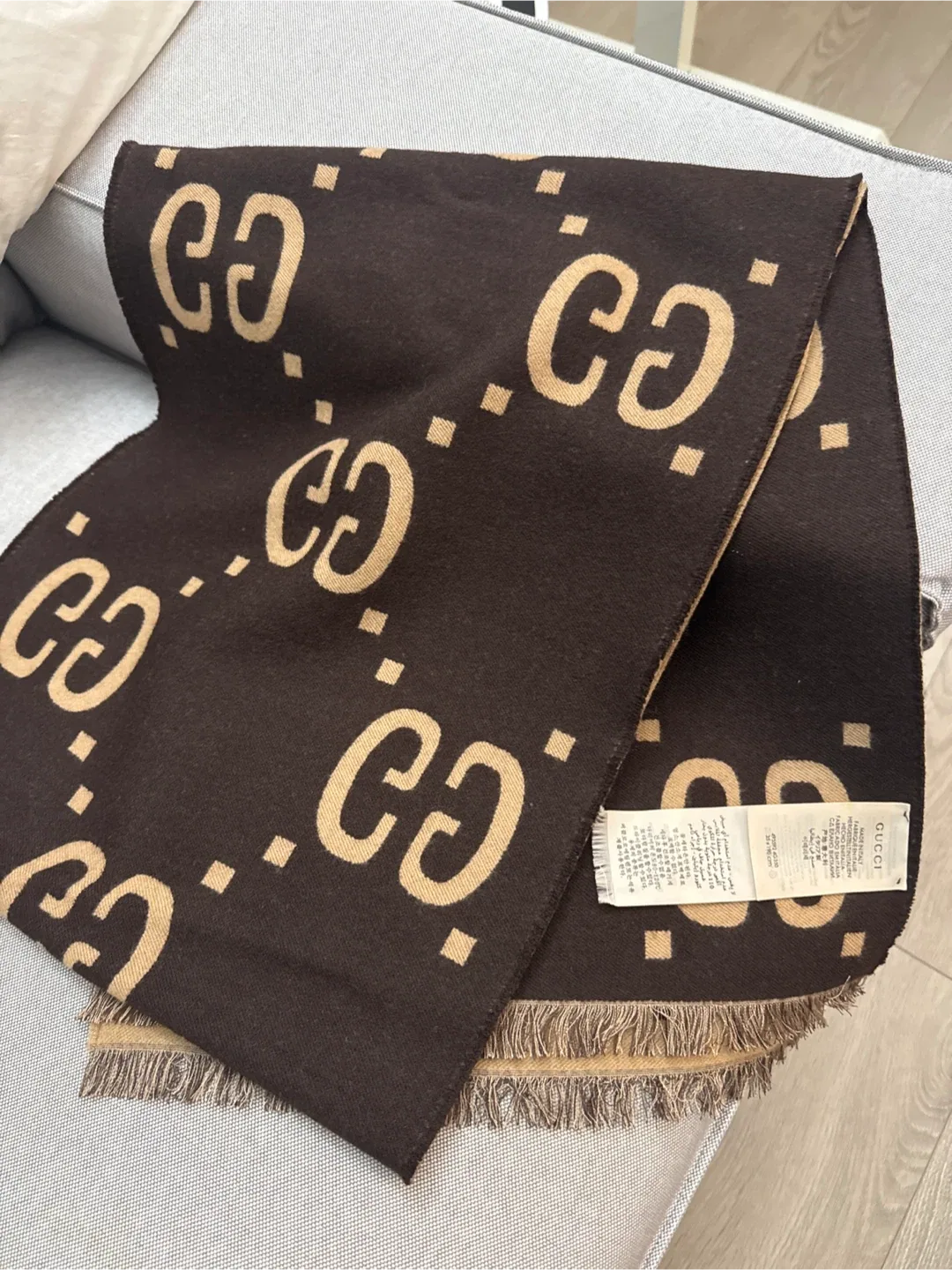Gucci Wool Silk Scarf - Brown & Beige