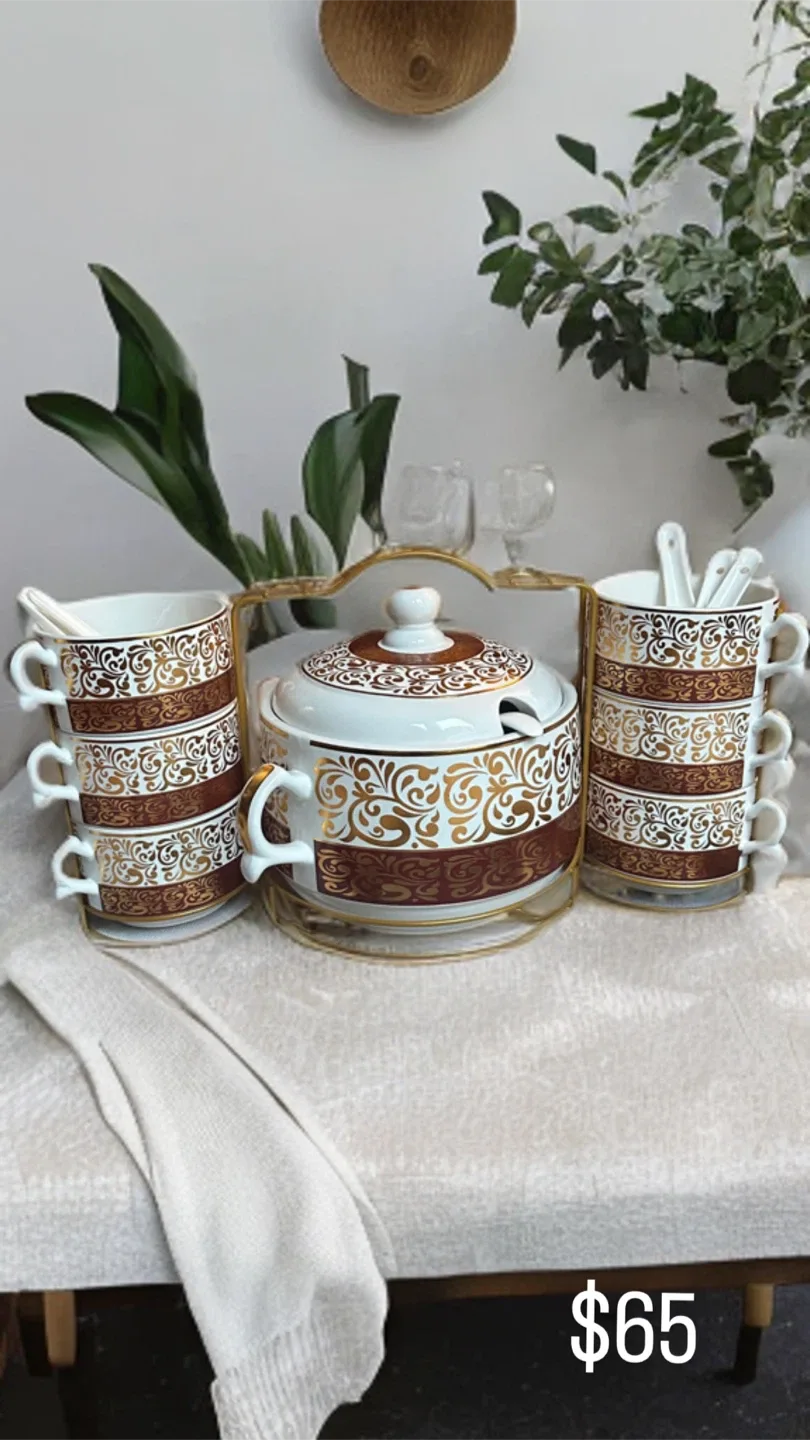 Soup Tureen Set with Cups & Spoons