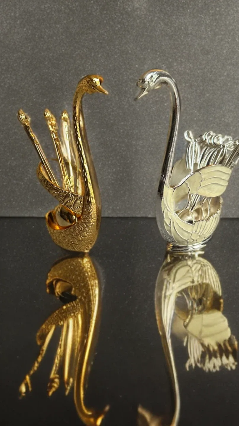 Swan Spoon Holder Set - Gold & Silver