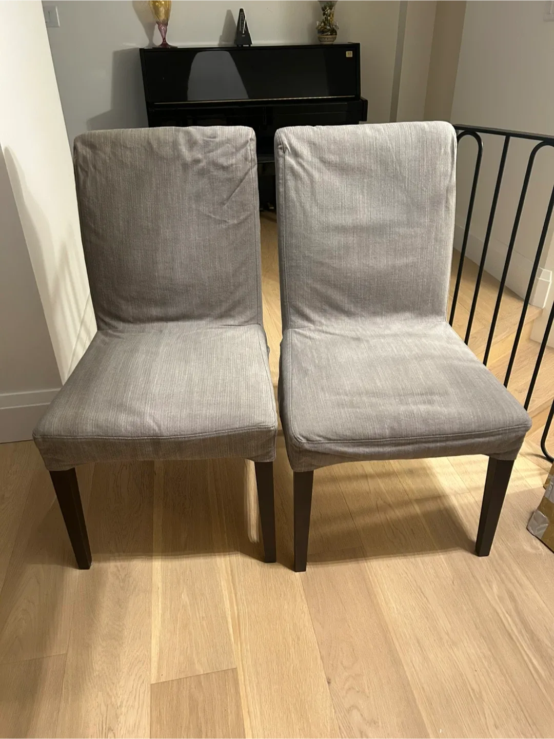 Pair of Dining Chairs - Grey Fabric