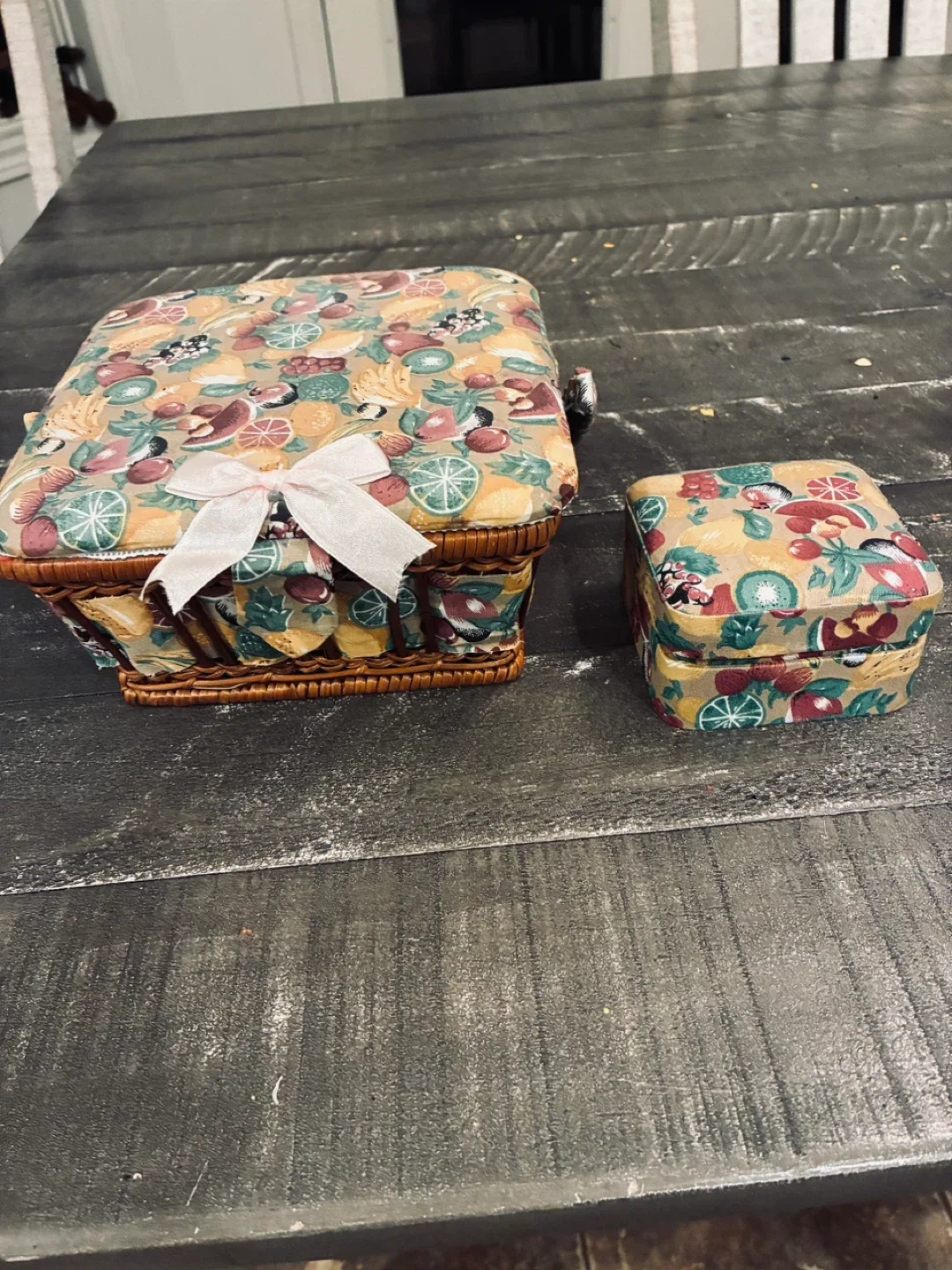 Two cute small matching sewing baskets