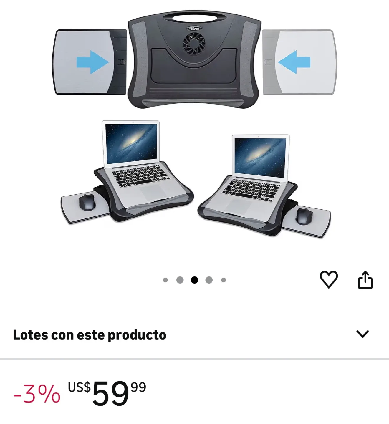 Laptop Desk with Cooling Fan & Mouse Pad