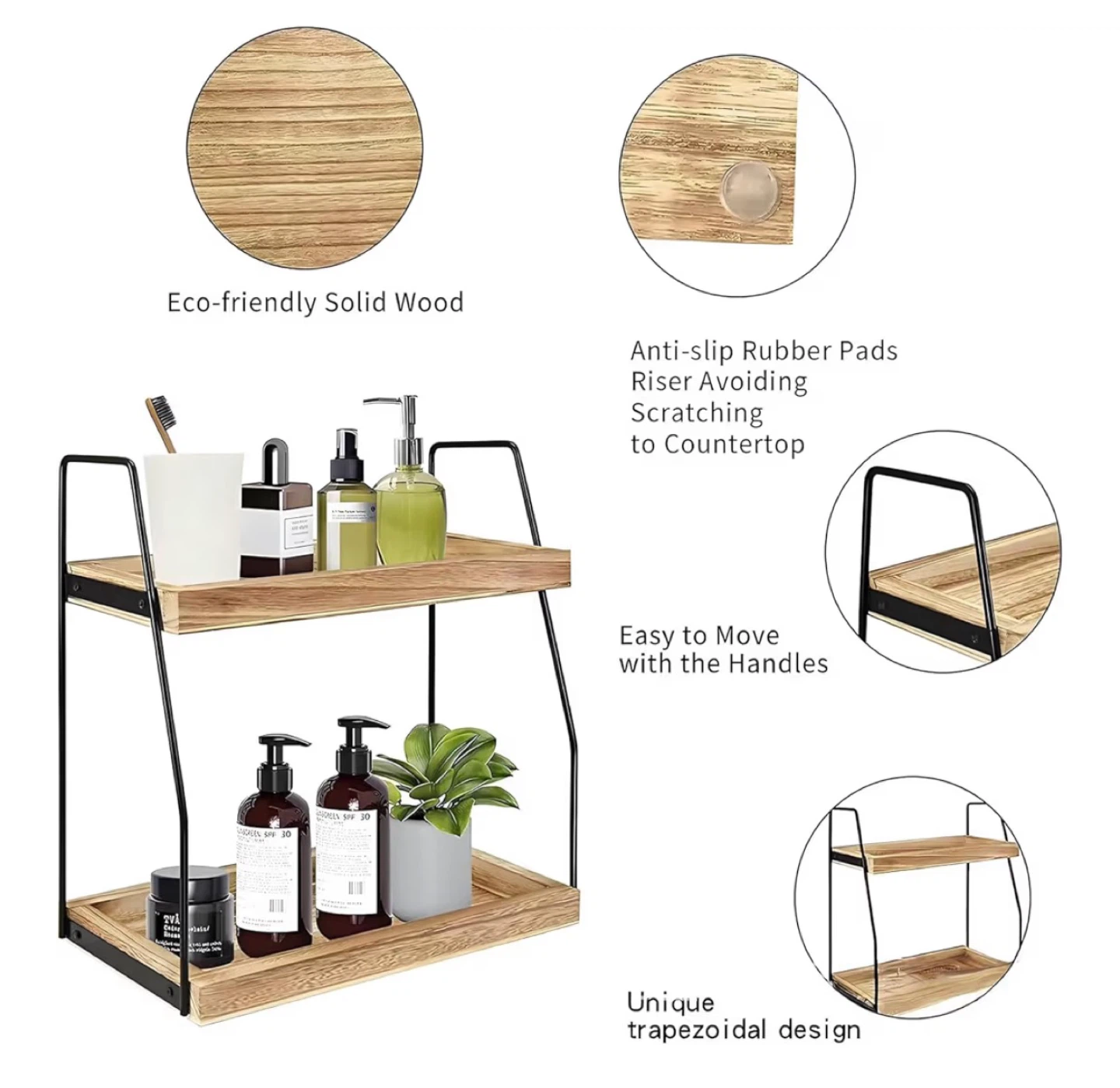 2-Tier Countertop Organizer Shelf, Wood & Metal