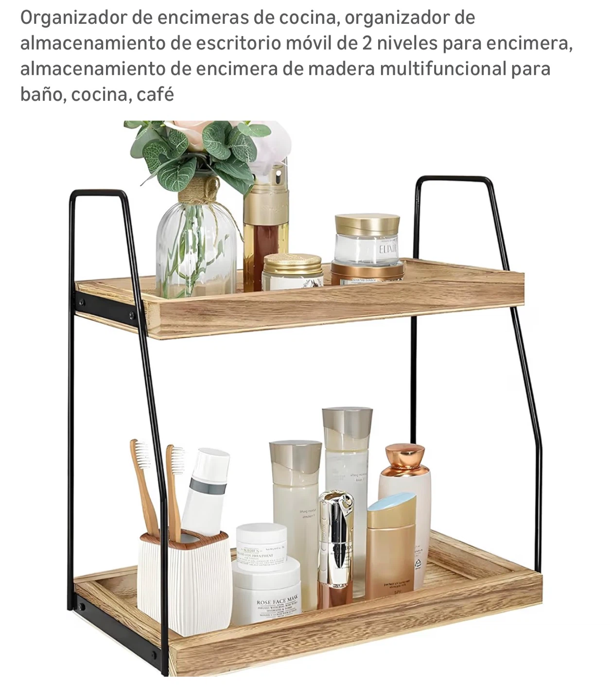 2-Tier Countertop Organizer Shelf, Wood & Metal - photo 2