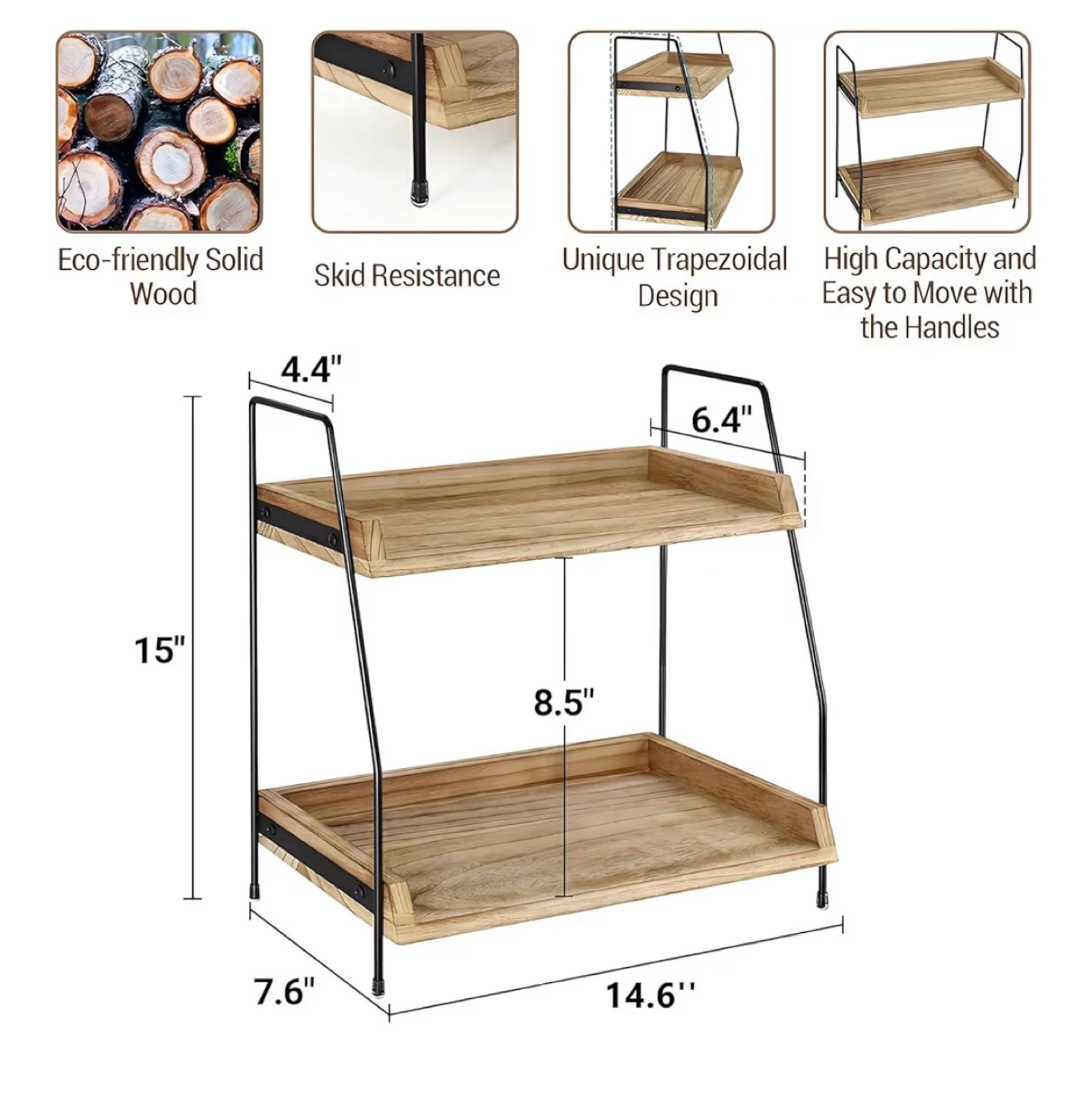 2-Tier Countertop Organizer Shelf, Wood & Metal - photo 3