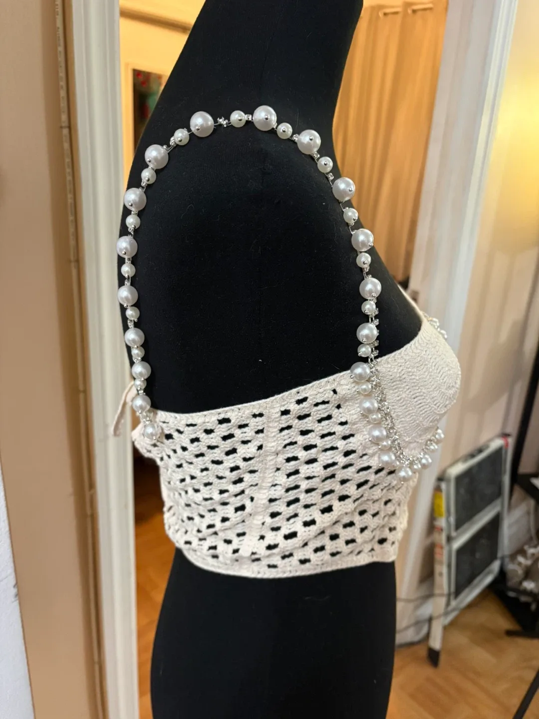 Crochet Pearl Embellished Corset Top size S/M image indicator(2)