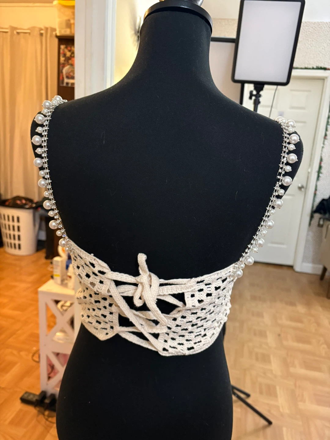 Crochet Pearl Embellished Corset Top size S/M - photo 3